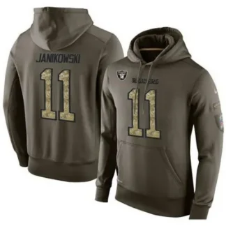 NFL Men's Oakland Raiders #11 Sebastian Janikowski Stitched Green Olive Salute To Service KO Performance Hoodie
