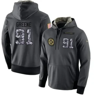 NFL Men's Pittsburgh Steelers #91 Kevin Greene Stitched Black Anthracite Salute to Service Player Performance Hoodie