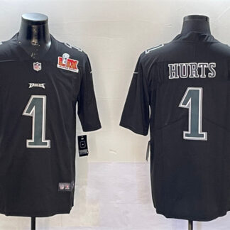Men's Philadelphia Eagles #1 Jalen Hurts Black 2025 Super Bowl LIX Patch Fashion Vapor Untouchable Limited Stitched...