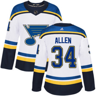 Adidas St. Louis Blues #34 Jake Allen White Road Authentic Women’s Stitched NHL Jersey