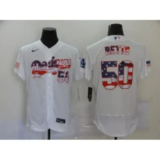 Men's Los Angeles Dodgers #50 Mookie Betts White 2020 Stars & Stripes Flex Base Stitched Jersey