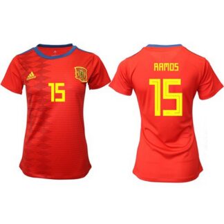 Breathable Women’s Spain #15 Ramos Red Home Soccer Country Jersey for game day
