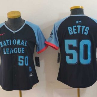 Women's Los Angeles Dodgers #50 Mookie Betts Number Navy 2024 All Star Limited Stitched Jersey