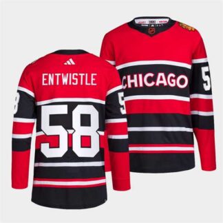 Men's Chicago Blackhawks #58 MacKenzie Entwistle Red Black 2022 Reverse Retro Stitched Jersey Dzhi