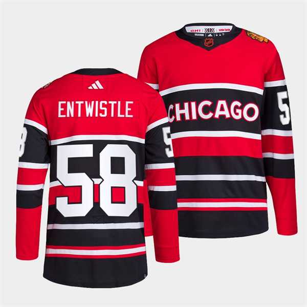 Men's Chicago Blackhawks #58 MacKenzie Entwistle Red Black 2022 Reverse Retro Stitched Jersey Dzhi