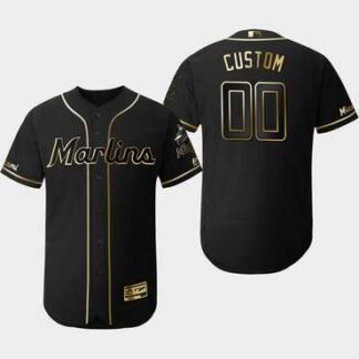 Miami Marlins Customized Black Gold Flexbase Jersey