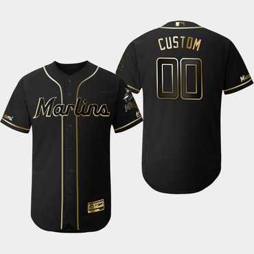 Miami Marlins Customized Black Gold Flexbase Jersey