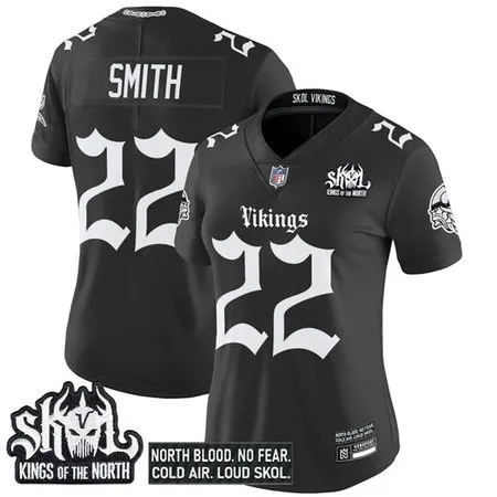Women's Minnesota Vikings #22 Harrison Smith Black 2025 Kings of the North Patch "Gothic Norseblood Edition" Vapor...