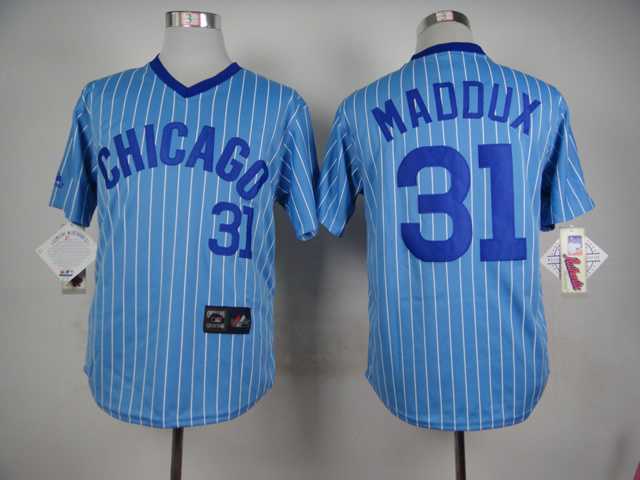 Chicago Cubs #31 Greg Maddux Blue Pinstripe Throwback Pullover Jerseys