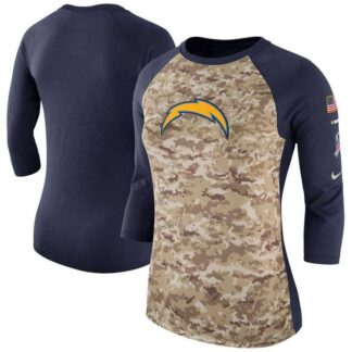 Women Los Angeles Chargers Nike Camo Navy Salute to Service Legend Three-Quarter Raglan Sleeve T-Shirt 90Hou