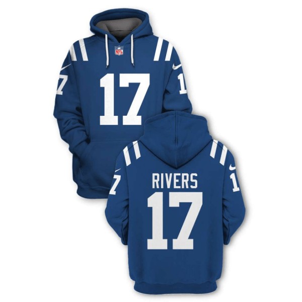 Men's Indianapolis Colts #17 Philip Rivers Blue Stitched Pullover Hoodie