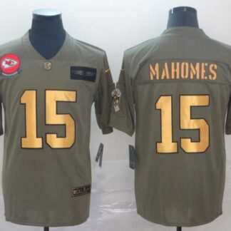 Nike Chiefs 15 Patrick Mahomes 2019 Olive Gold Salute To Service Limited Jersey