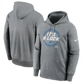 Breathable Men's Detroit Lions Heather Gray 2023 NFC North Division Champions Locker Room Trophy Collection Pullover Hoodie for game day