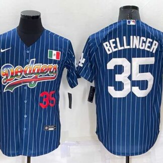 Los Angeles Dodgers #35 Cody Bellinger Number Rainbow Blue Red Pinstripe Mexico Cool Base Nike Jersey