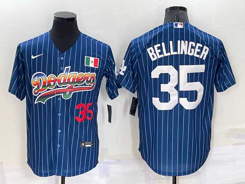 Los Angeles Dodgers #35 Cody Bellinger Number Rainbow Blue Red Pinstripe Mexico Cool Base Nike Jersey