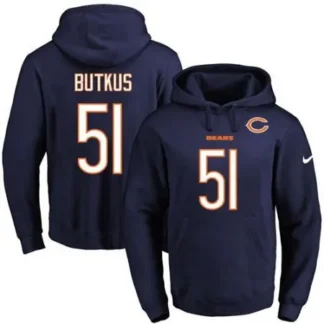Bears #51 Dick Butkus Navy Blue Name & Number Pullover NFL Hoodie
