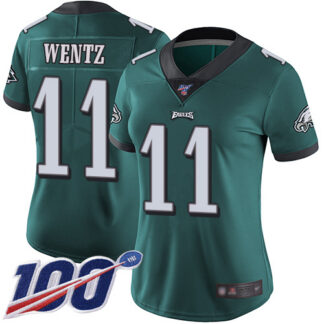 Nike Philadelphia Eagles #11 Carson Wentz Midnight Green Team Color Women’s Stitched NFL 100th Season Vapor Limited...