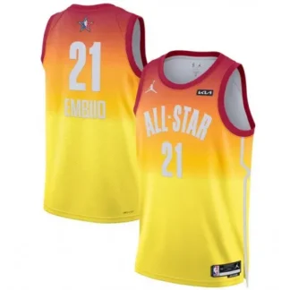 Breathable Men's 2023 All-Star #21 Joel Embiid Orange Game Swingman Stitched Basketball Jersey PU3E for game day