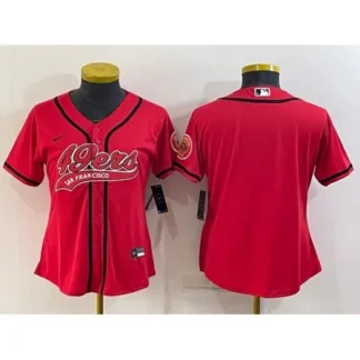 Breathable Women's San Francisco 49ers Blank Red With Patch Cool Base Stitched Baseball Jersey(Run Small) JJ1G for game day