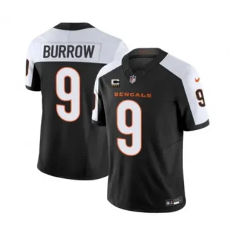 Men's Cincinnati Bengals #9 Joe Burrow 2023 F.U.S.E. Black/White With 4-Star C Patch Vapor Untouchable Limited Stit...