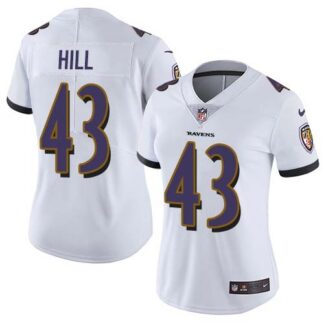 Nike Baltimore Ravens #43 Justice Hill White Women’s Stitched NFL Vapor Untouchable Limited Jersey