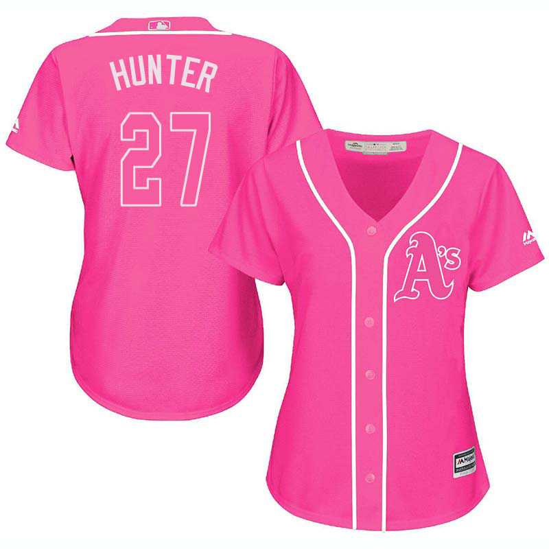 Glued Women's Oakland Athletics #27 Catfish Hunter Pink New Cool Base Jersey WEM