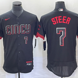 Men's Cincinnati Reds Spencer Steer Number Black 2023 City Connect Flex Base Stitched Jersey
