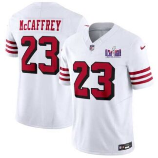 Men & Women & Youth San Francisco 49ers #23 Christian McCaffrey New White 2024 F.U.S.E. Super Bowl LVIII Patch Vapo...