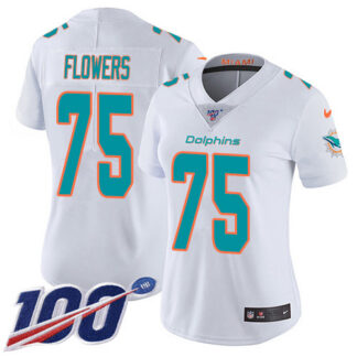 Nike Miami Dolphins #75 Ereck Flowers White Women’s Stitched NFL 100th Season Vapor Untouchable Limited Jersey