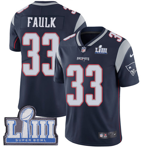Nike New England Patriots #33 Kevin Faulk Navy Blue Team Color Super Bowl LIII Bound Men’s Stitched NFL Vapor Untou...