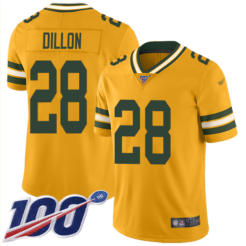 Nike Green Bay Packers #28 AJ Dillon Gold Youth Stitched NFL Limited Inverted Legend 100th Season Jersey