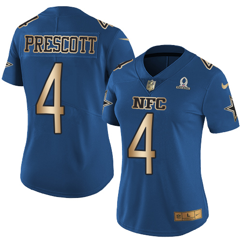 Nike Dallas Cowboys #4 Dak Prescott Navy Women’s Stitched NFL Limited Gold NFC 2017 Pro Bowl Jersey