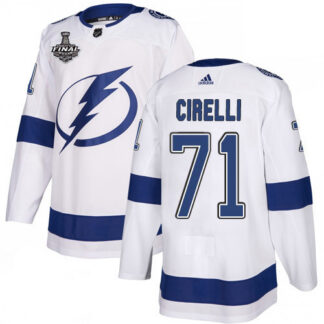 Adidas Tampa Bay Lightning #71 Anthony Cirelli White Road Authentic Youth 2021 NHL Stanley Cup Final Patch Jersey Y...