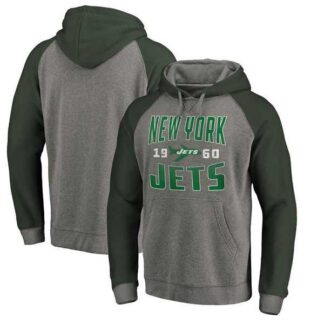 New York Jets NFL Pro Line by Fanatics Branded Timeless Collection Antique Stack Tri-Blend Raglan Pullover Hoodie Ash