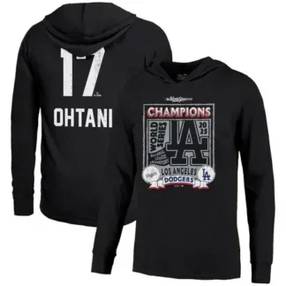 Men's Los Angeles Dodgers #17 Shohei Ohtani Threads Black 2025 World Series Champions Name & Number Lightweight Hoo...