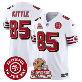 San Francisco 49ers #85 George Kittle White F.U.S.E. Throwback 5X Super Bowl Champions & Faithful To The Bay Patch...