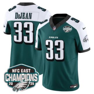 Men's & Women's & Youth Philadelphia Eagles #33 Cooper DeJean Green White F.U.S.E. 2025 NFC East Division Champions...