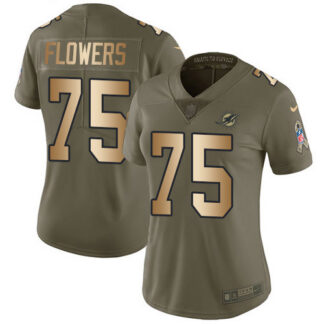 Nike Miami Dolphins #75 Ereck Flowers Olive/Gold Women’s Stitched NFL Limited 2017 Salute To Service Jersey