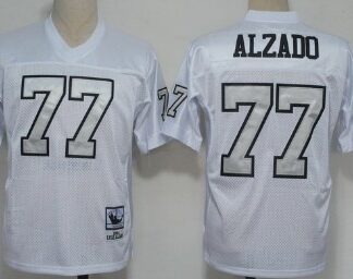 Oakland Raiders #77 Lyle Alzado White With Silver Throwback Jersey