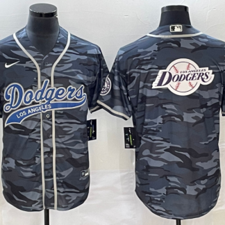 Men's Los Angeles Dodgers Gray Camo Team Big Logo Cool Base With Patch Stitched Baseball Jersey