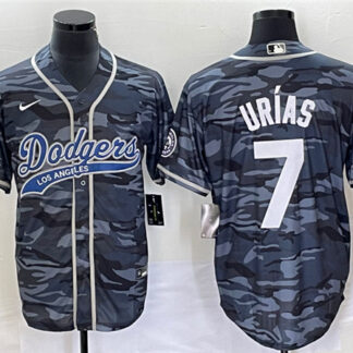 Men's Los Angeles Dodgers #7 Julio UrÃ­as Gray Camo Cool Base With Patch Stitched Baseball Jersey