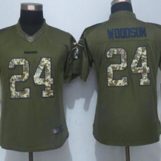 Women's Oakland Raiders #24 Charles Woodson Green Salute to Service NFL Nike Limited Jersey