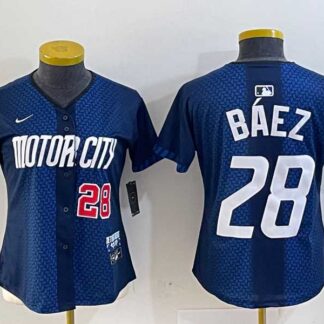 Women's Detroit Tigers #28 Javier Baez 2024 Navy City Connect Cool Base Limited Stitched Jerseys