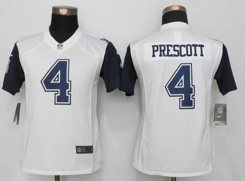 Women Limited Nike Dallas Cowboys #4 Prescott White Team Color Stitched Rush Jersey