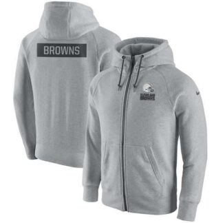 Men's Nike Cleveland Browns Nike Ash Gridiron Gray 2.0 Full Zip Hoodie 90Hou