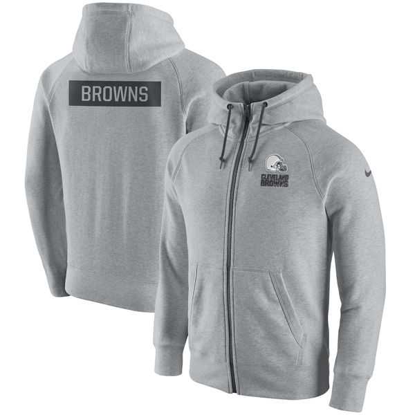 Men's Nike Cleveland Browns Nike Ash Gridiron Gray 2.0 Full Zip Hoodie 90Hou
