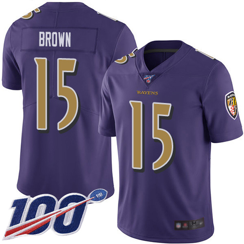 Nike Baltimore Ravens #15 Marquise Brown Purple Men’s Stitched NFL Limited Rush 100th Season Jersey