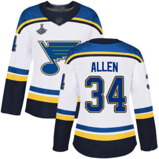 Adidas St. Louis Blues #34 Jake Allen White Road Authentic Stanley Cup Champions Women’s Stitched NHL Jersey