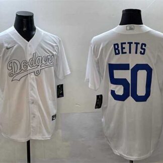 Men's Los Angeles Dodgers #50 Mookie Betts White Fashion Cool Base Stitched Jersey