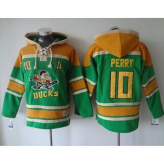 Ducks #10 Corey Perry Green Sawyer Hooded Sweatshirt Stitched NHL Jersey